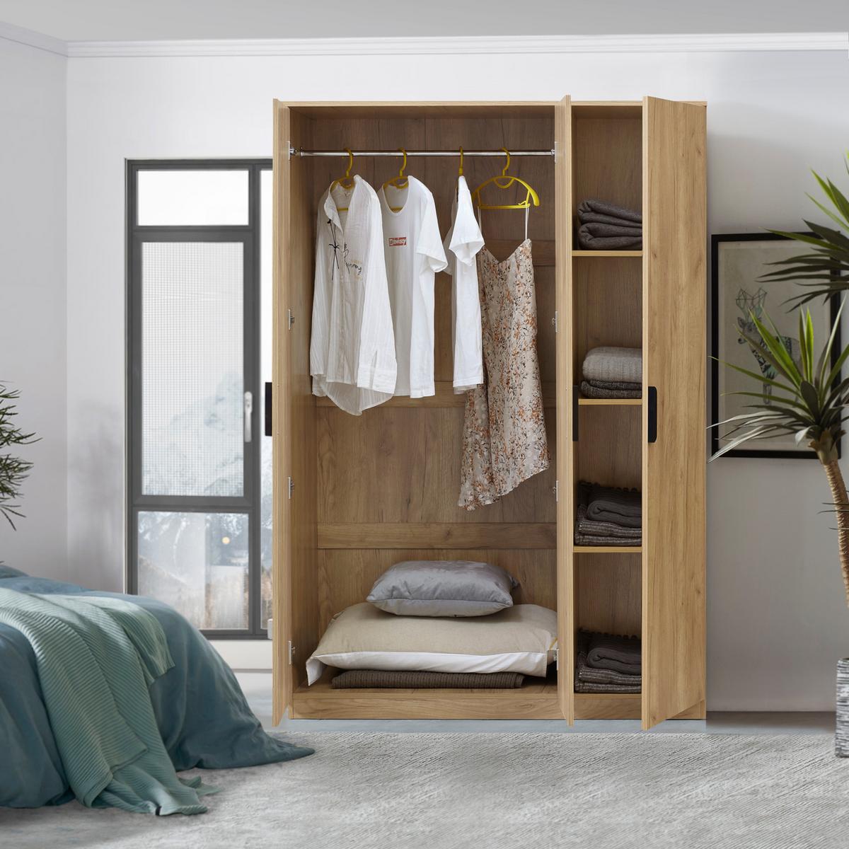 KLEIDERSCHRANK Eiselfing - Eichefarben, Holzwerkstoff (120/176/52cm) - [en.casa]