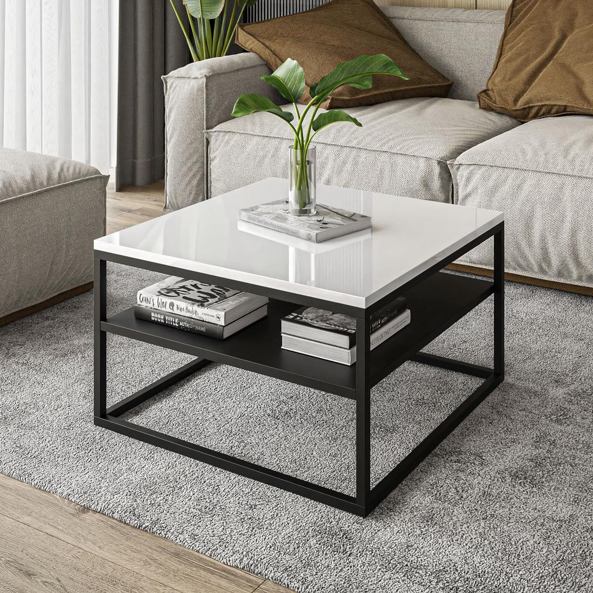 COUCHTISCH NOVA mit Ablage Schwarz / Weiß hochglanz - Schwarz/Weiß, Holzwerkstoff (69/69/48cm) - Lookway