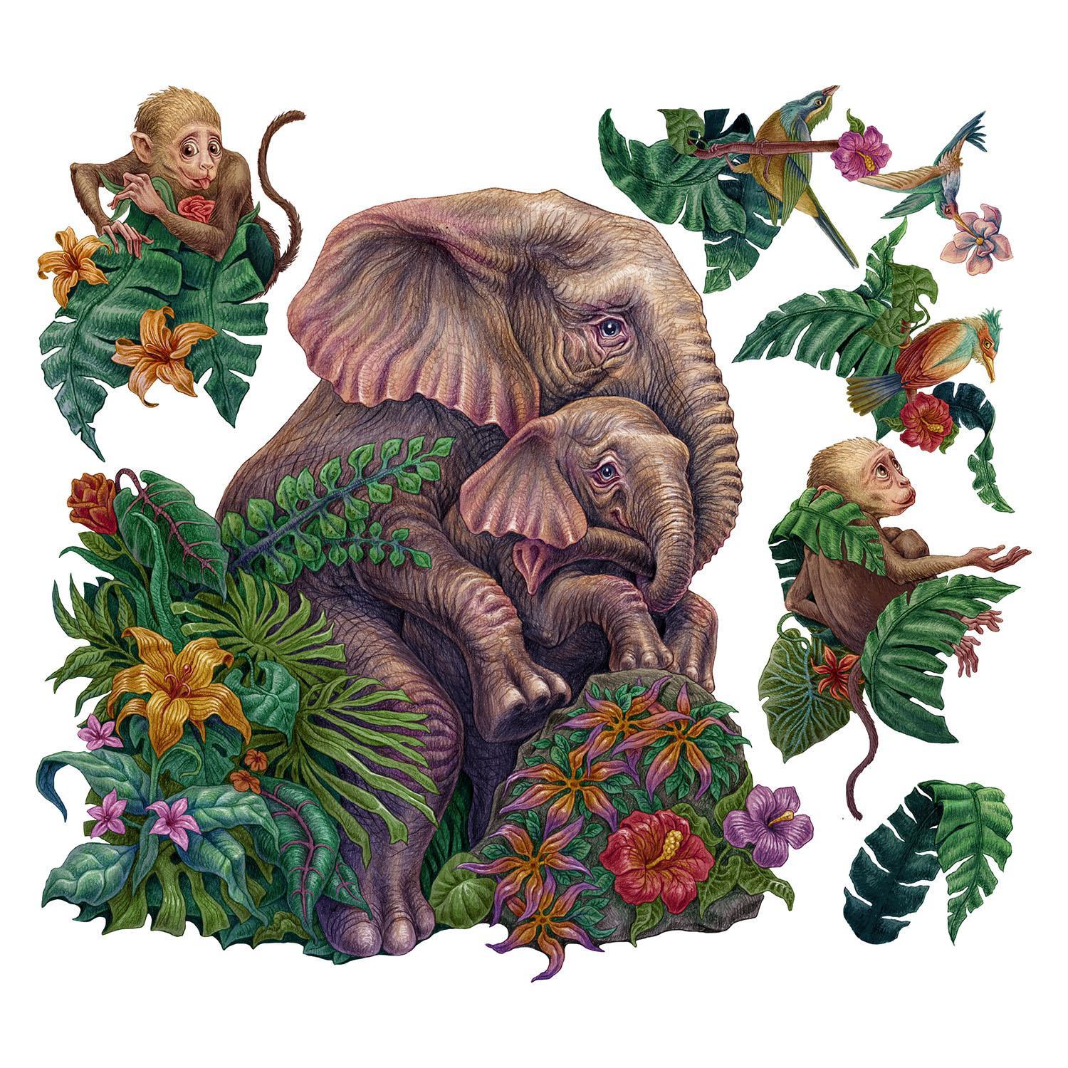 WANDAUFKLEBER 130x164cm - Tropische Safari - Multicolor, Kunststoff (130/164/0.1cm) - Wallfluent