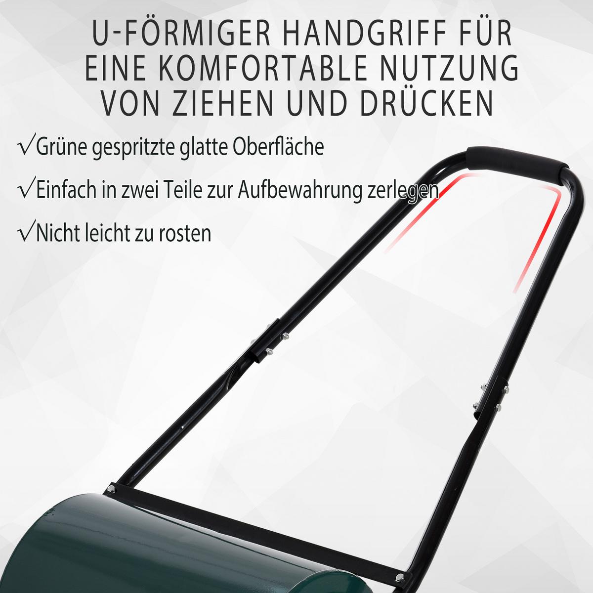 RASENWALZE, Gartenrolle, Gartenwalze mit U-Griff, 30 cm Arbeitsbreit, Metall, Grün - Dunkelgrün, Metall (50/30/102cm) - Outsunny