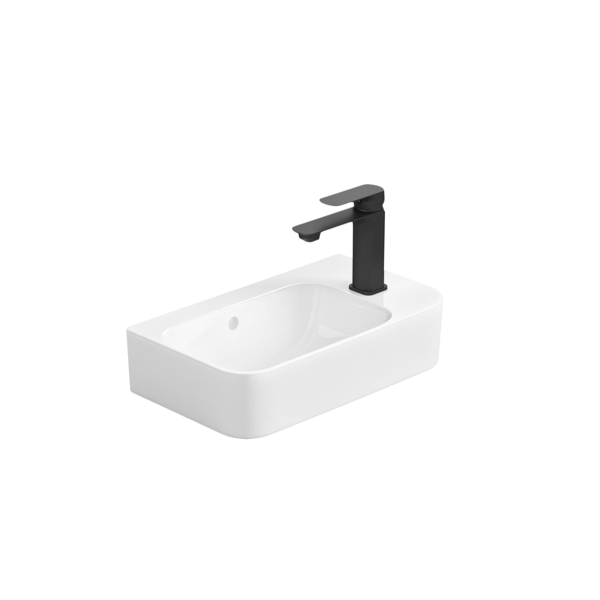 WASCHBECKEN Rechteckig Mit Hahnloch links Weiß 45 / 26,5 / 15,6 cm - Weiß, Keramik (45/15.6/26.5cm) - EMKE