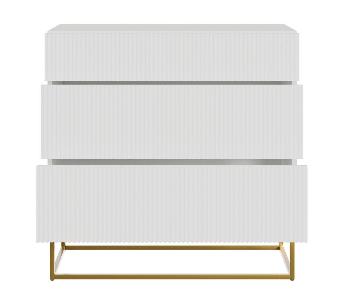 KOMMODE Veldio Weiß mit 3 Schubladen 90 cm - Goldfarben/Weiß, Holzwerkstoff/Metall (90/90/38cm) - Selsey