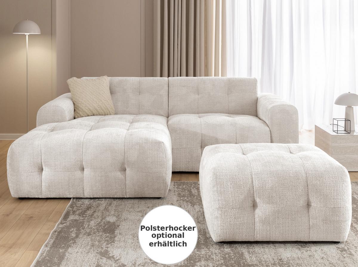 ECKSOFA mit Ottomane links, raffinierten Steppungen, Wellenunterfederung, B234/T161/H79 cm, Chenille-Bezug in Beige / 21036 - Beige/Schwarz, Kunststoff/Textil (234/79/161cm) - luma-home