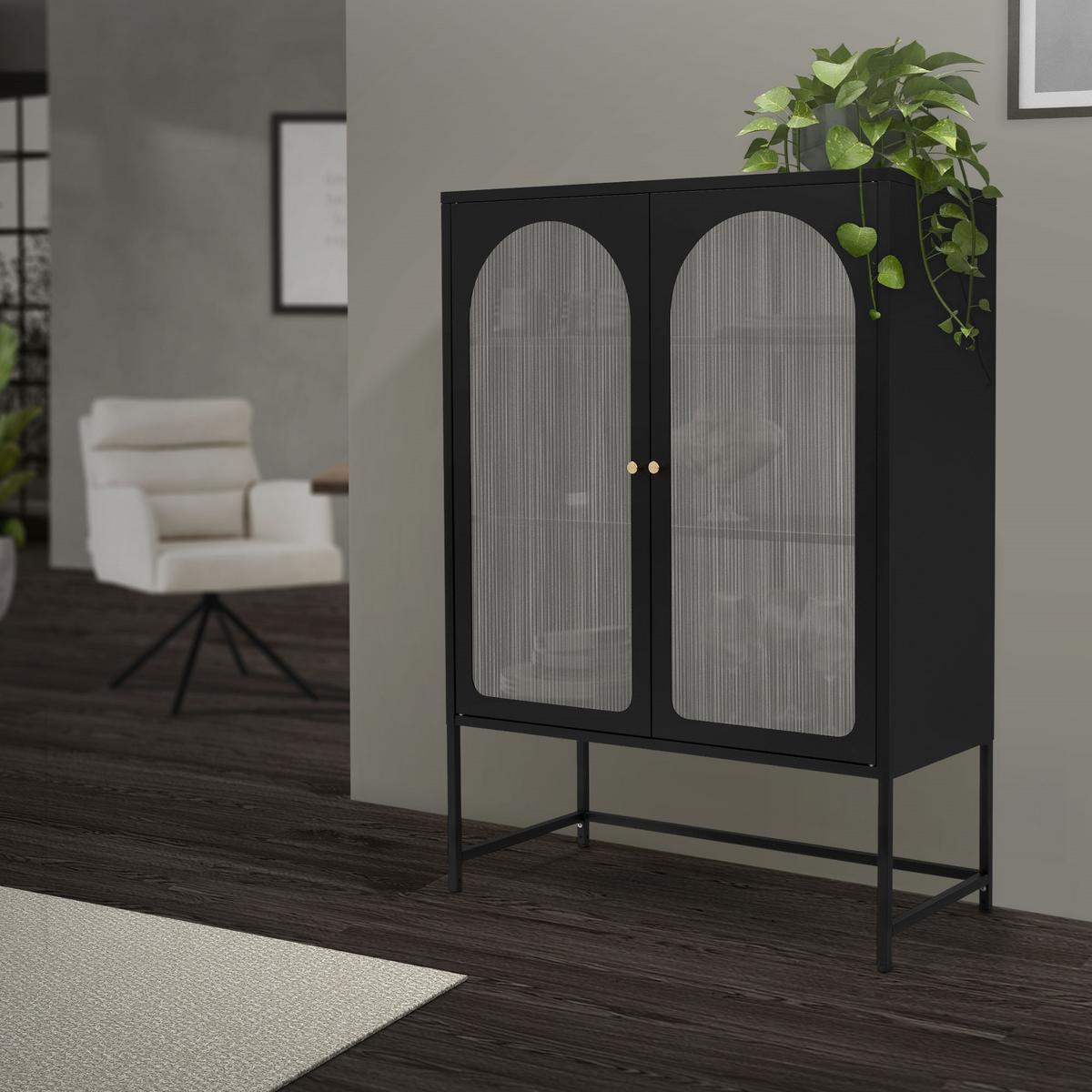VITRINENSCHRANK 85 x 120 x 40 cm Schwarz aus Stahl - Schwarz, Metall (85/120/40cm) - ML-DESIGN