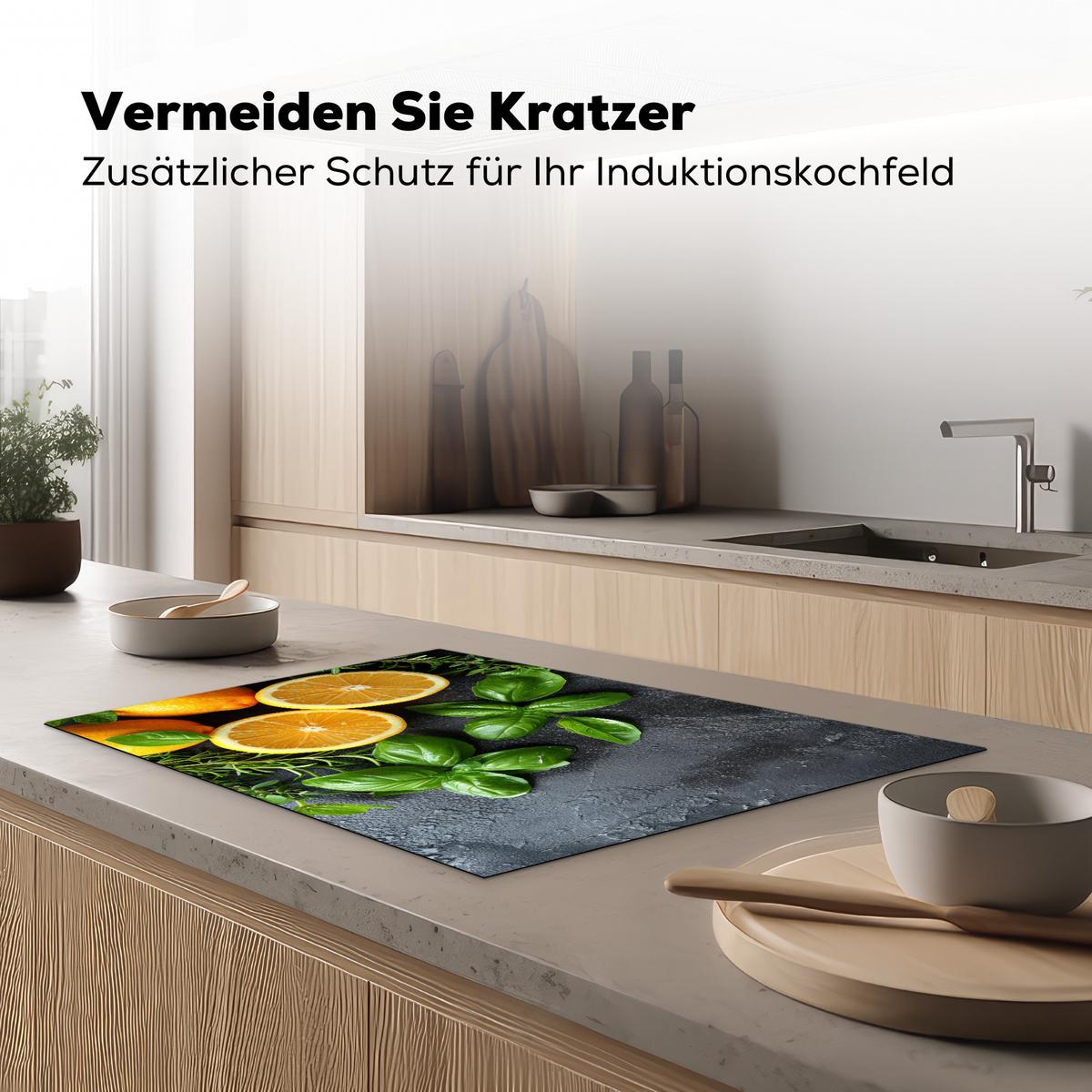 HERDABDECKPLATTE Obst - Grau - Konkret - Orange - Pflanzen Ceranfeldabdeckung 78x52 cm - Anthrazit, Kunststoff (78/52/0.2cm) - MuchoWow