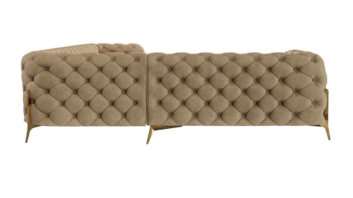 ECKSOFA Chesterfield Lexi Beige Samt, langer Schenkel rechts - Beige/Goldfarben, Holz/Textil (323/264cm) - S-Style Möbel