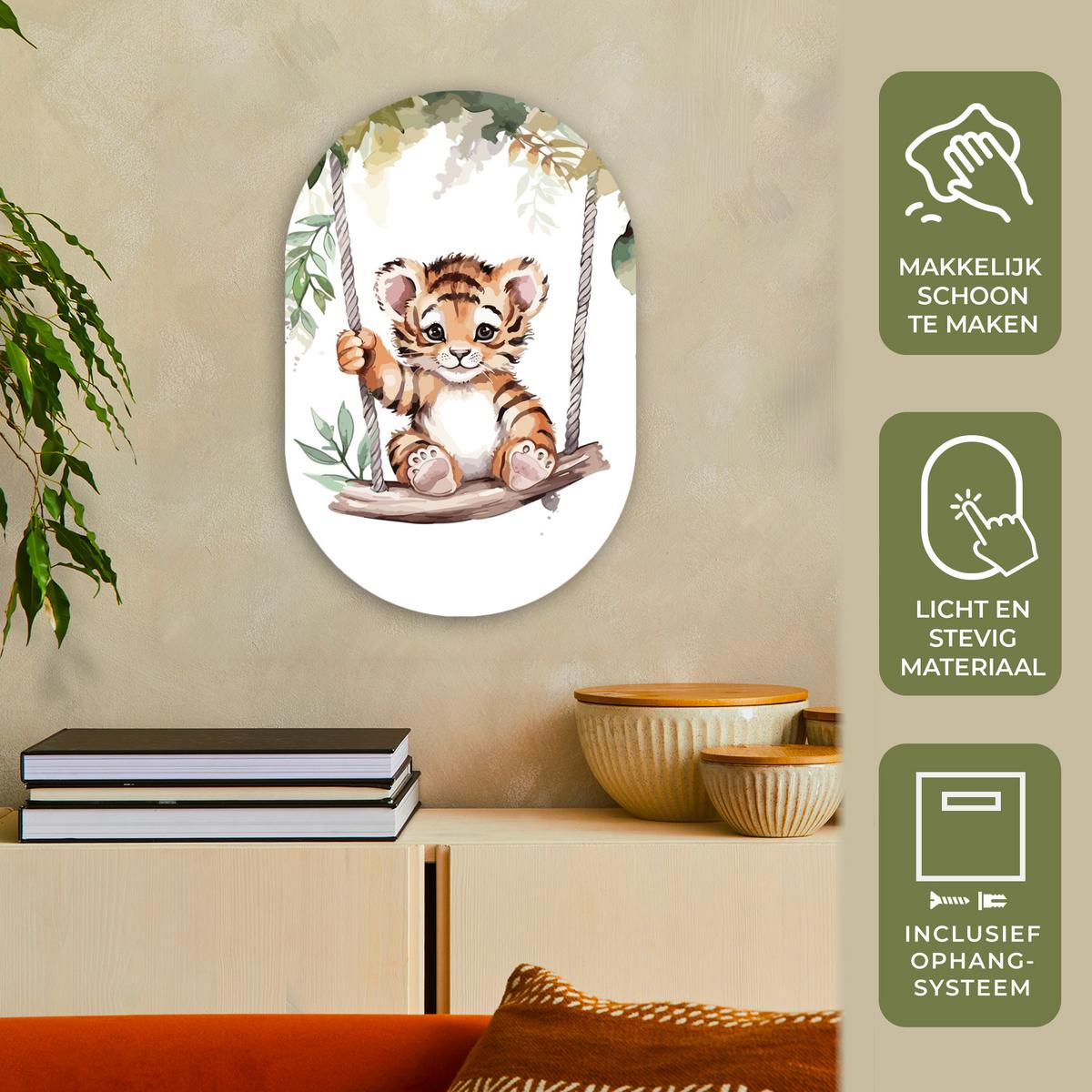 WANDBILD Tiger - Tier - Kinder - Dschungel Deko Wohnzimmer 40x60 cm - Dunkelorange, Kunststoff (40/60cm) - MuchoWow