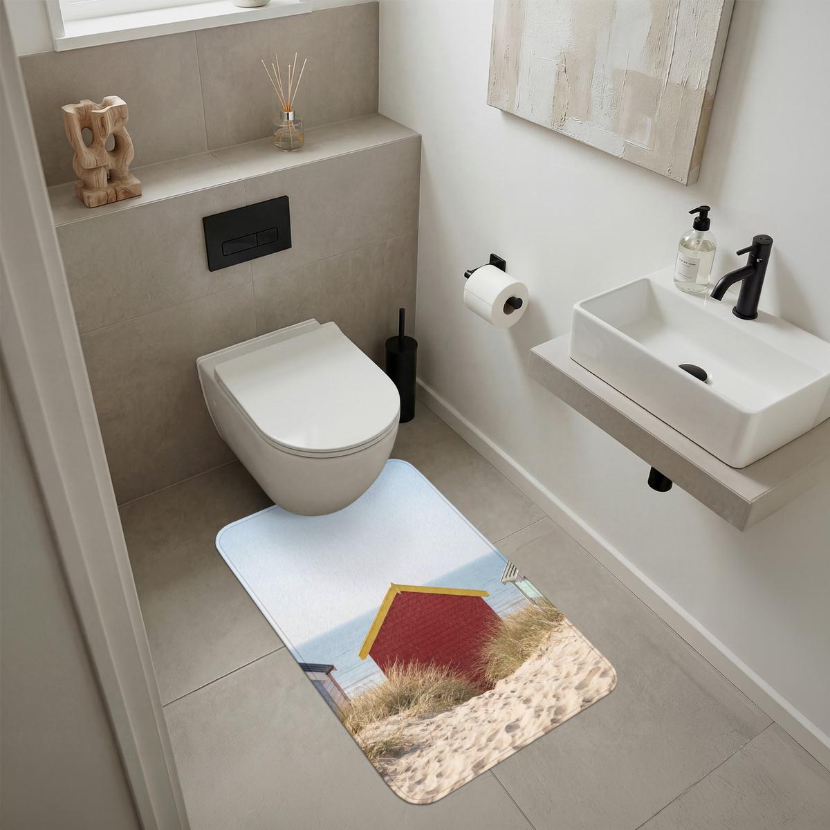 BADEMATTE Strand - Ferienhäuser - Farbenfroh - Dünen 60x90 cm - Multicolor, Textil (60/90cm) - OnlyWow