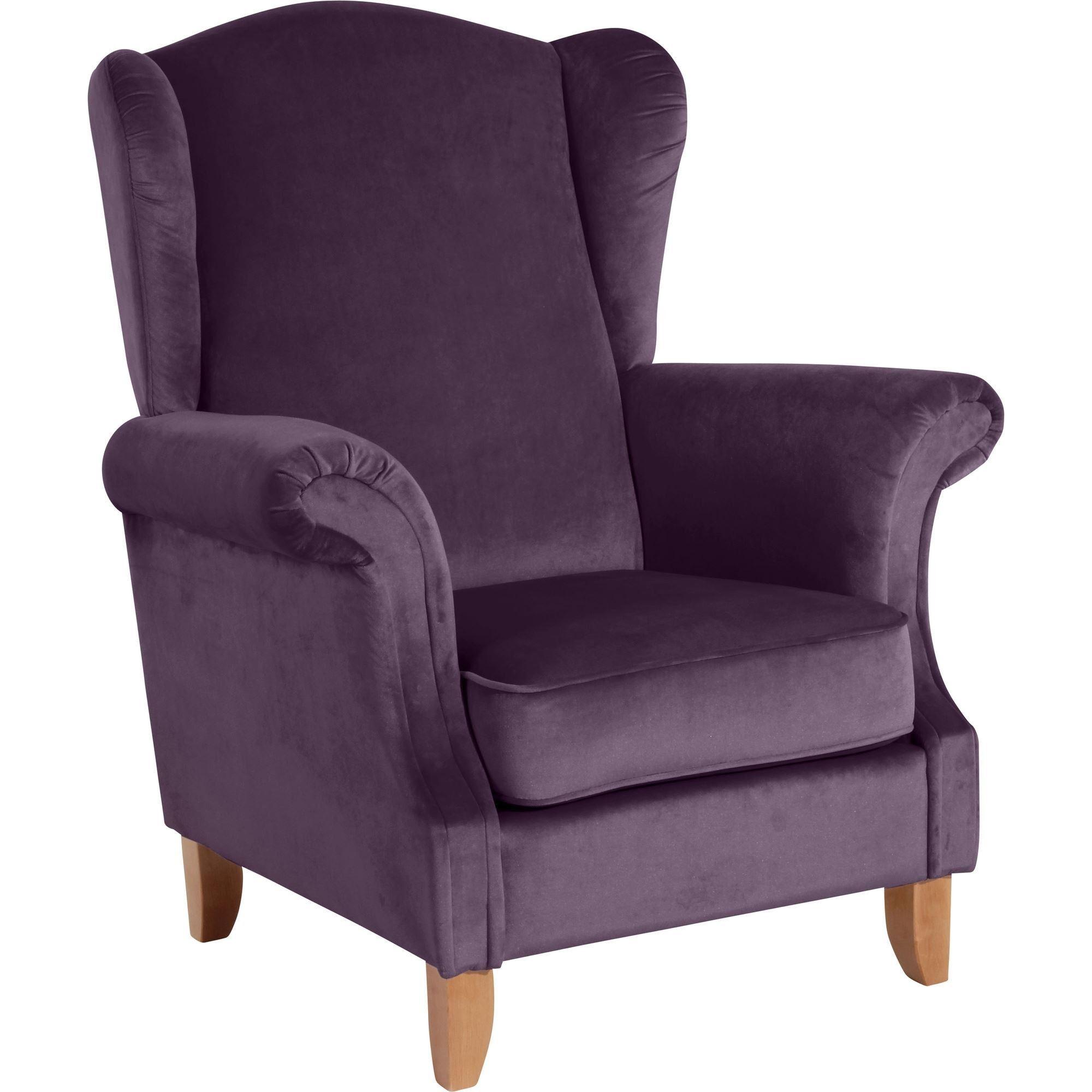 OHRENSESSEL Katria Bezug Samtvelours Buche natur / purple - Lila, Kunststoff (88/108/84cm) - 58aufmkessel