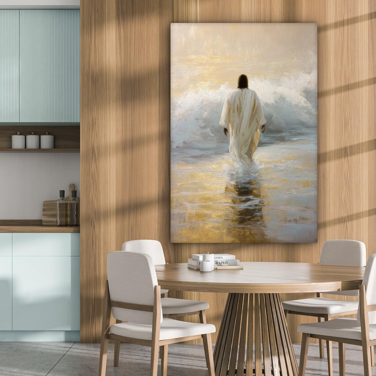 LEINWANDBILD Gemälde - Welle - Jesus - Abstrakt Deko Groß 90x140 cm - Goldfarben, Textil (90/140cm) - MuchoWow