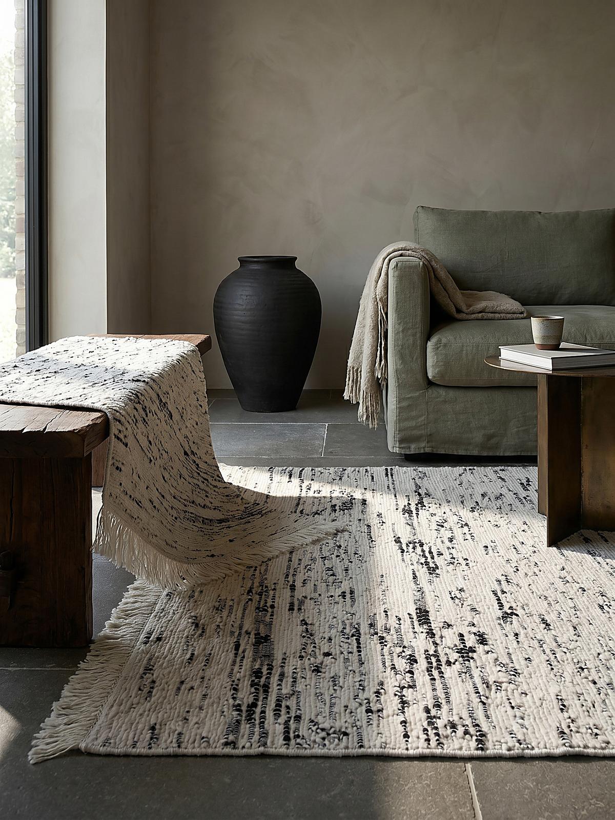 WOLLTEPPICH mit Fransen TIREE, gestreift, Schwarz, 200 x 300 cm - Schwarz, Textil (300/200cm) - KADIMA DESIGN