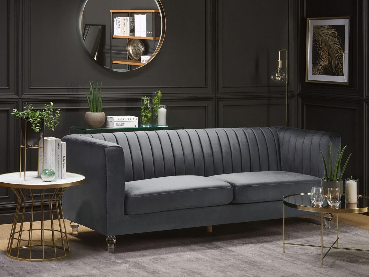 3-SITZER-SOFA Samtstoff Dunkelgrau Arvika - Dunkelgrau, Textil (204/75/78cm) - Beliani