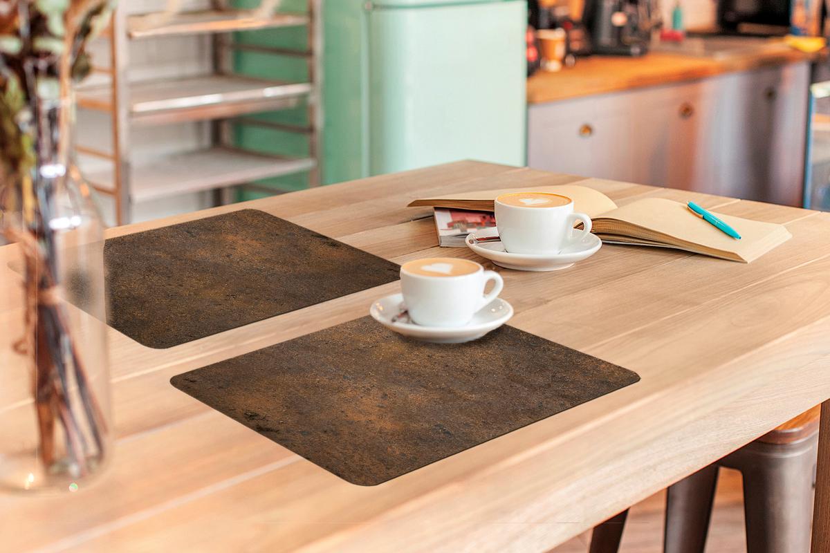 PLATZSETS 6er-Set Rostdruck - Eisen - Braun Tisch Untersetzer-Set 45x30 cm - Rostfarben, Kunststoff (0.3/45/30cm) - MuchoWow