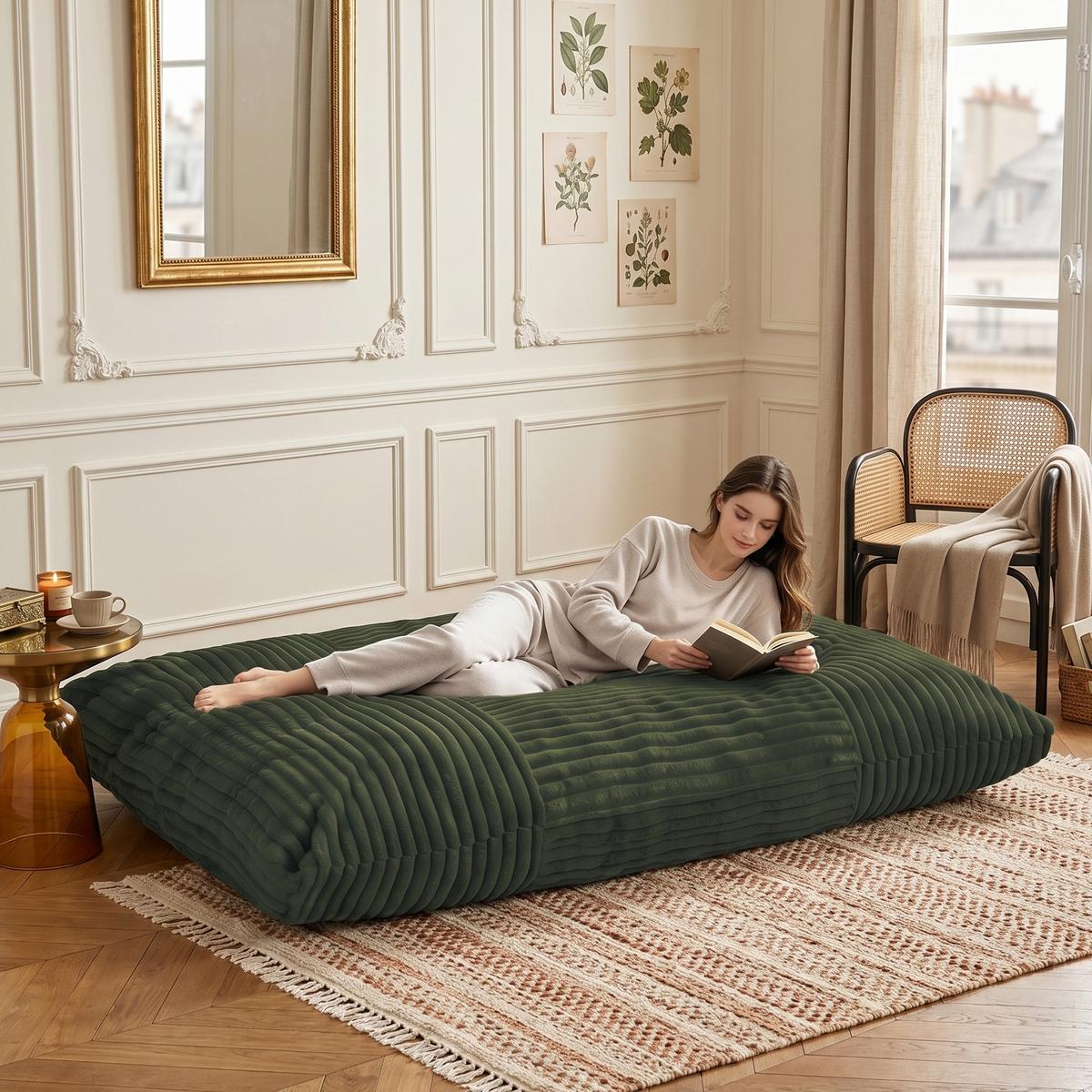 SITZSACK XXL 3-IN-1 aus Kordsamt als Sessel, Sofa und Bett - Grün, Textil (180/25/125cm) - Urban Meuble
