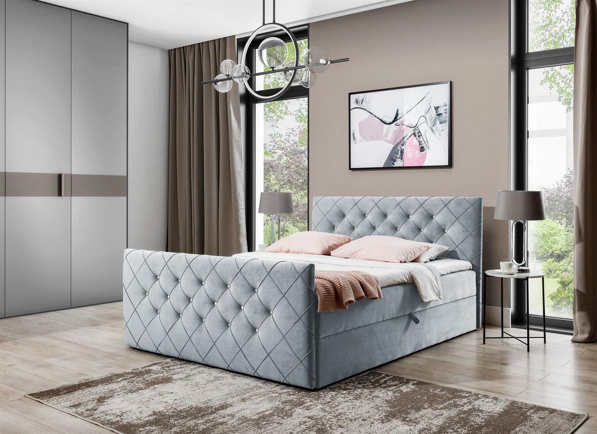 BOXBETT Eivor In Magic Velvet - Hellgrau, Holzwerkstoff/Textil (180/200cm) - Fun Möbel