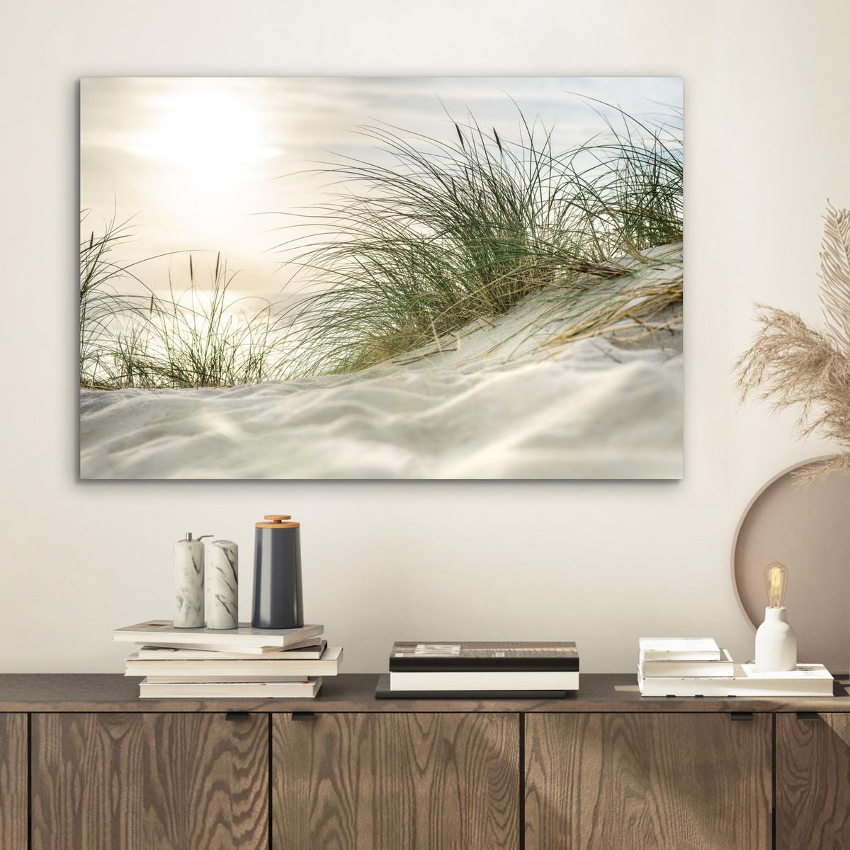 METALLBILD Dünen mit Strandhafer in der Sonne des Nationalparks Schleswig-Holsteinisches Wattenmeer Wandbild 60x40 cm - Creme, Metall (60/40cm) - MuchoWow