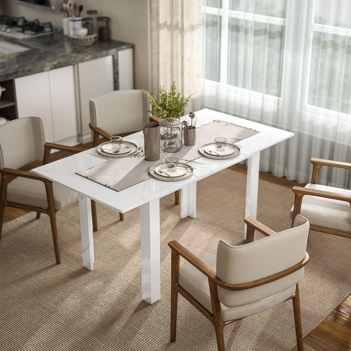 ESSTISCH ausziehbar 120-160 x 80 cm Küchentisch für 4-6 Personen, Hochglanzweiß - Weiß Hochglanz, Holzwerkstoff (160/80/78cm) - HOMCOM
