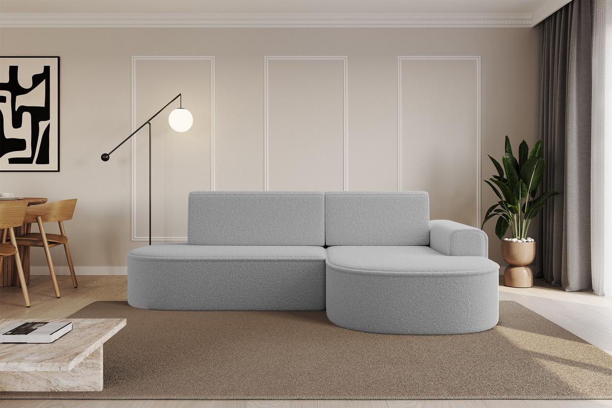 ECKSOFA mit Schlaffunktion und Bettkasten Ottomane Rechts MARI-L1-S - 283x167x73 cm Hellgrau Bouclé - Hellgrau/Schwarz, Holzwerkstoff/Kunststoff (167/283cm) - ALTDECOR