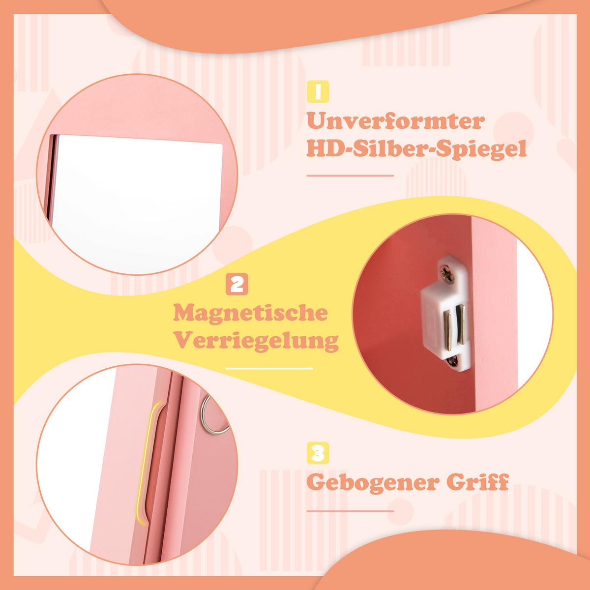 SCHMUCKSCHRANK Pink - Pink, Holz (32/117/30cm) - COSTWAY