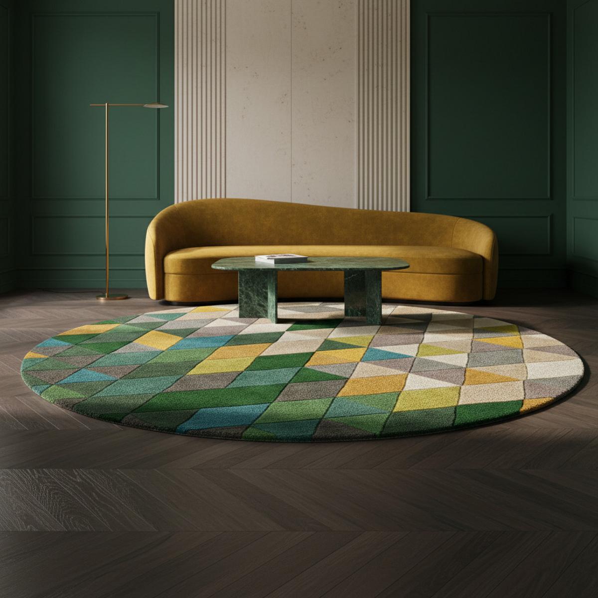 WOLLTEPPICH DERWENT, geometrisch, Grün, Ø 160 cm - Grün, Textil (160/160cm) - KADIMA DESIGN