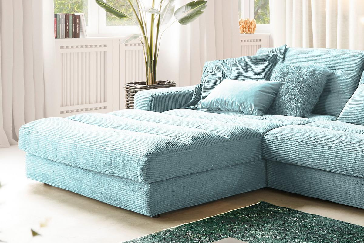 ECKSOFA XL LANA Hellblau Cord - Schwarz/Hellblau, Textil (416/205cm) - KAWOLA