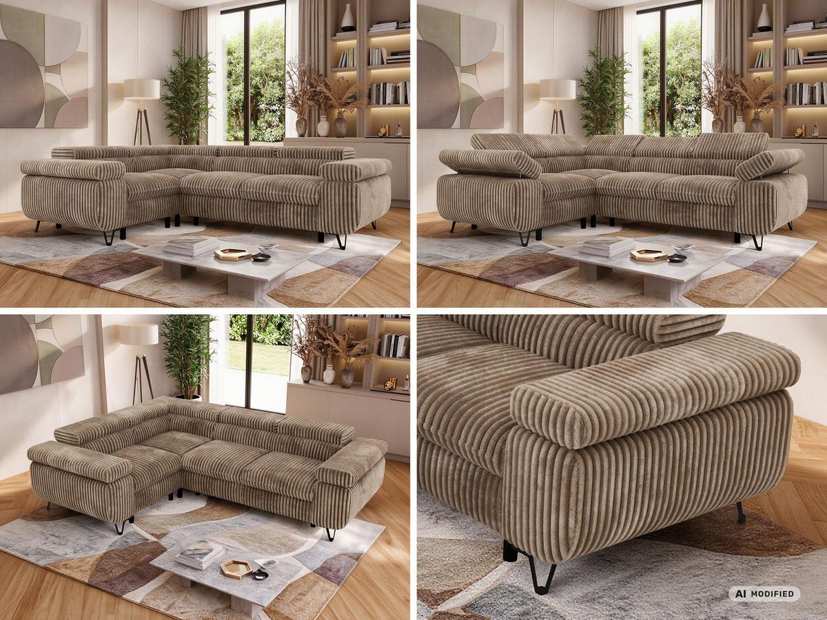 ECKSOFA ORSO L Braun Cord - Links Seite - Schwarz/Braun, Textil/Metall (197/268cm) - MKS