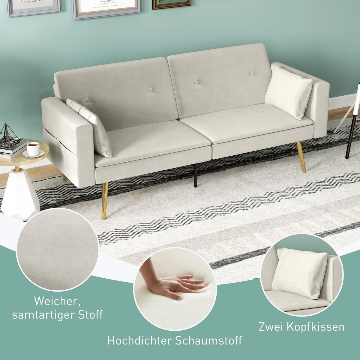 SCHLAFSOFA mit Verstellbar Rückenlehne, Beige - Beige, Textil (73/78.5/181cm) - HOMCOM