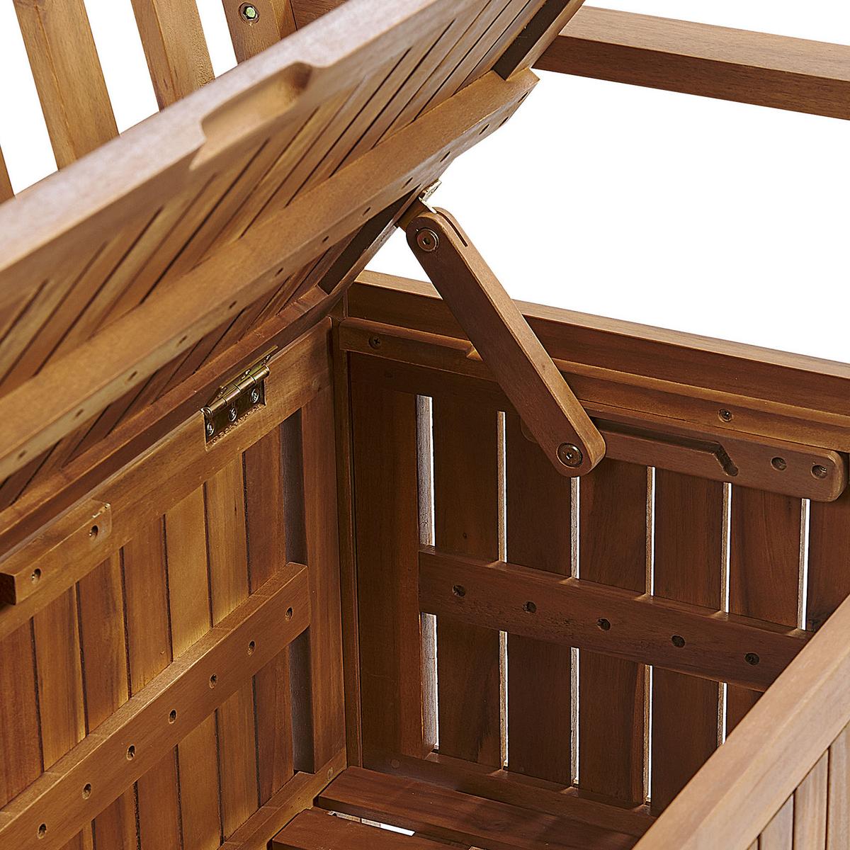 GARTENBANK Akazienholz hellbraun mit Stauraum Auflage terracotta 120 cm Sovana - Hellbraun/Terracotta, Holz (120/91/60cm) - Beliani
