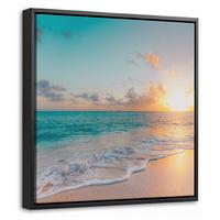 LEINWAND Bilder mit Rahmen - Sonnenuntergang - Strand - Meer - Sommer - Blau - 20x20 - Multicolor, Textil (20/20cm) - MuchoWow