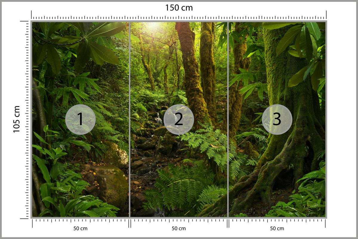FOTOTAPETE für Wohnzimmer Wilder Dschungel Exotische Bäume Blätter 150x105 - Gelb/Braun, Papier (150/105cm) - Muralo