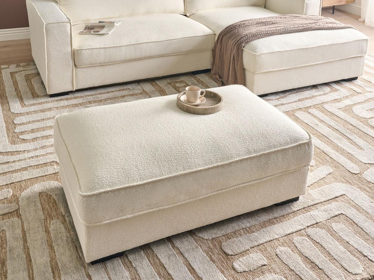 OTTOMANE Bouclé Cremeweiß Renders - Creme, Textil (114/44/70cm) - Beliani