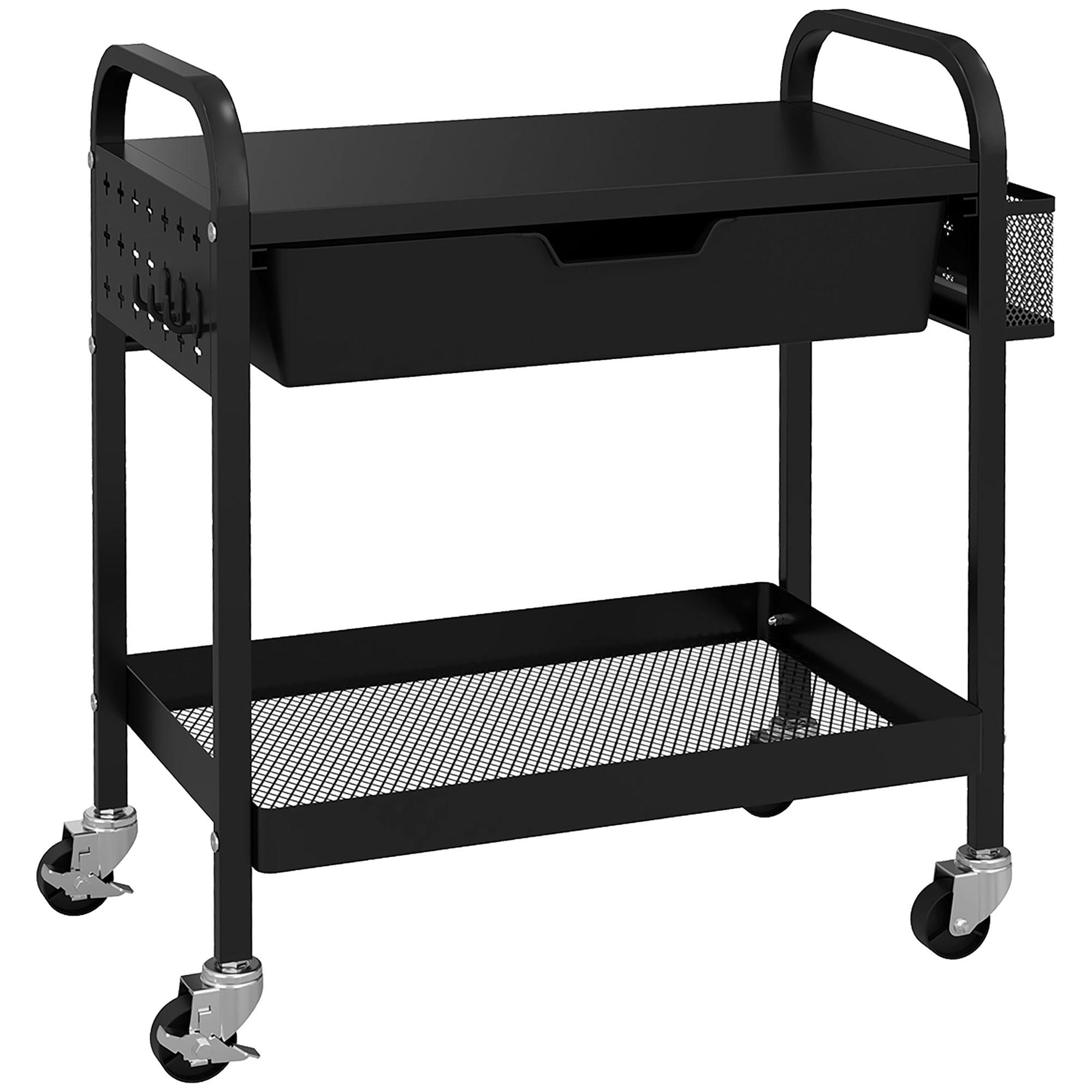 SERVIERWAGEN, Rollwagen, Stahl, Schwarz - Schwarz, Kunststoff (32.6/58.5/61cm) - HOMCOM