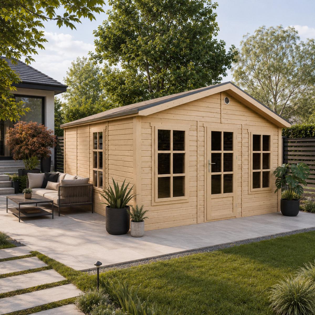 GARTENHAUS HOLZ M736 370 x 480 cm - Naturfarben, Holz (382/276/512cm) - Timbela