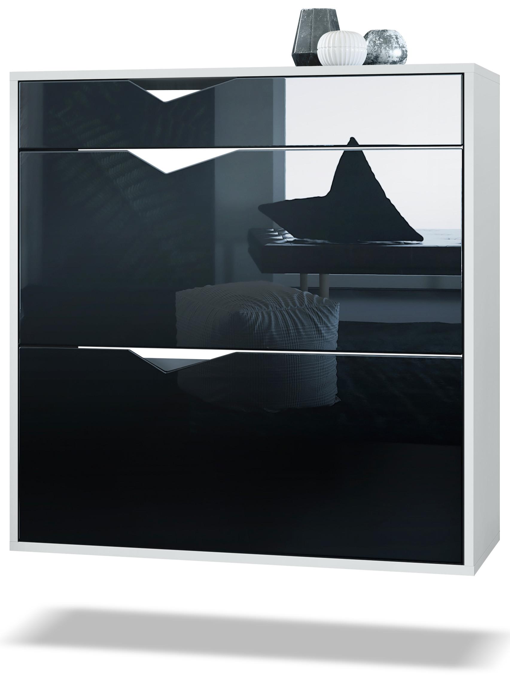 SCHUHSCHRANK Kolmio Fronten in Schwarz Hochglanz - Schwarz Hochglanz, Holzwerkstoff (85/87/33cm) - Vladon
