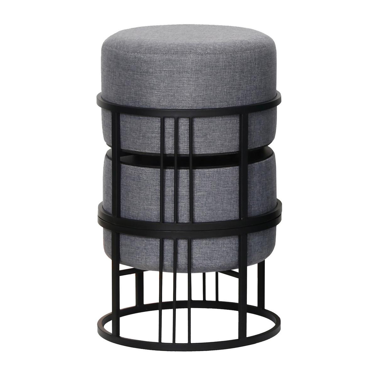 HOCKER-SET 2-TLG. Tas - Dunkelgrau/Schwarz, Holzwerkstoff/Textil (38/38/38cm) - [en.casa]