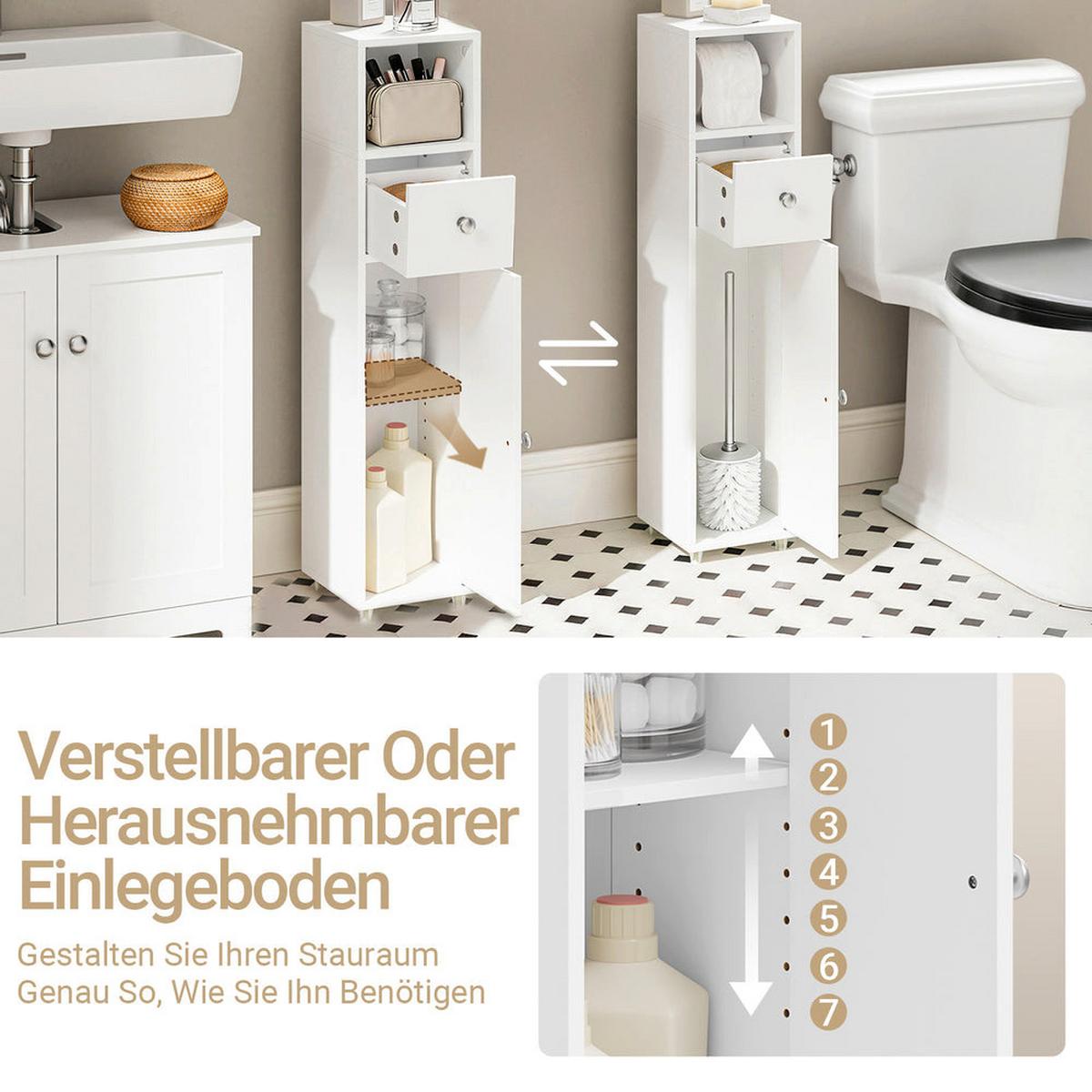 BADEZIMMERSCHRANK mit Toilettenpapierhalter schmal 20cm Weiß BZR219-W - Ahornfarben, Fell (20/85/20cm) - SoBuy