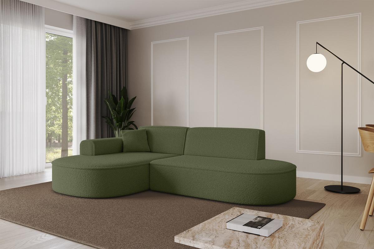 ECKSOFA Ottomane Links MARI-L1 - 243x171x79 cm Grün Bouclé - Schwarz/Grün, Holzwerkstoff/Kunststoff (163/234cm) - ALTDECOR