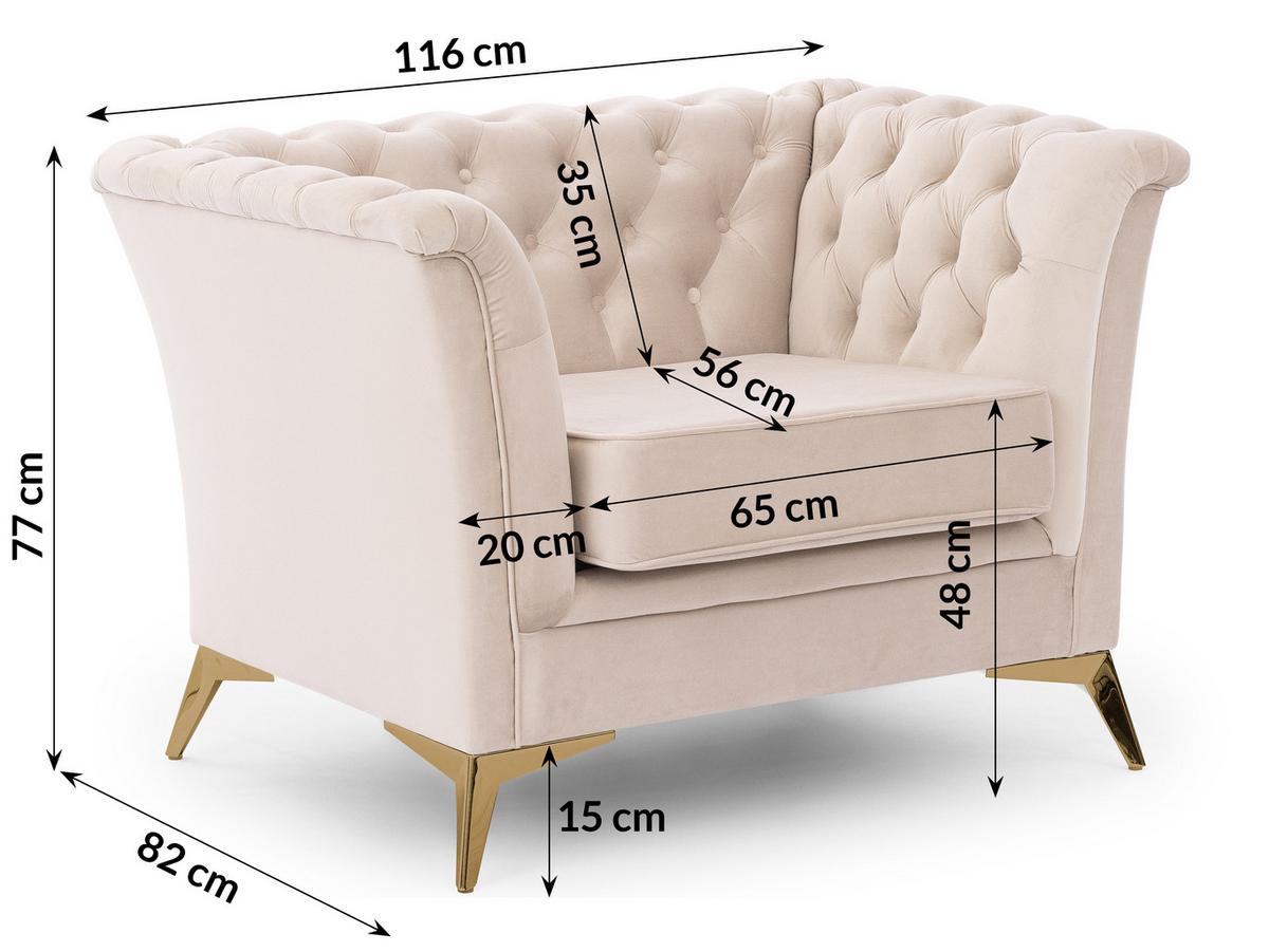 CHESTERFIELD-SESSEL Whitby Beige Samt mit goldenen Füßen - Beige/Goldfarben, Holz/Textil (116/78/82cm) - S-Style Möbel
