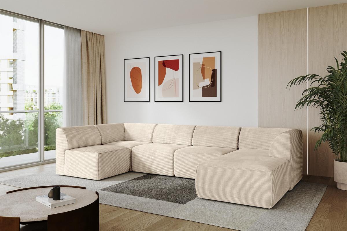 WOHNLANDSCHAFT Ottomane Rechts MOVO-L 345x180x78 cm Beige Cord - Beige, Holzwerkstoff/Kunststoff (180/78/345cm) - ALTDECOR