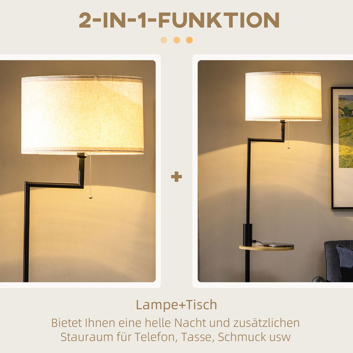 STEHLEUCHTE, Stehlampe mit Ablage, 40 W Standlampe mit USB-Anschluss, Creme - Weiß, Metall (40/40/170cm) - HOMCOM