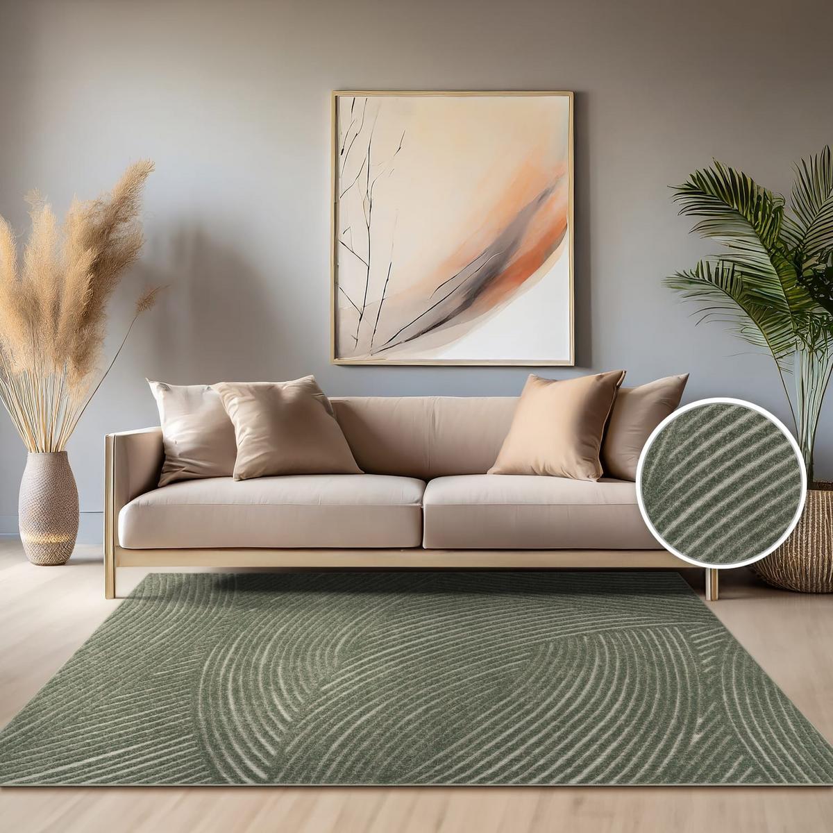 KURZFLORTEPPICH, mit Struktur, aus Polypropylen, Florhöhe 6 mm, Grün, 200 x 290 cm - Grün, Textil (290/200cm) - KADIMA DESIGN