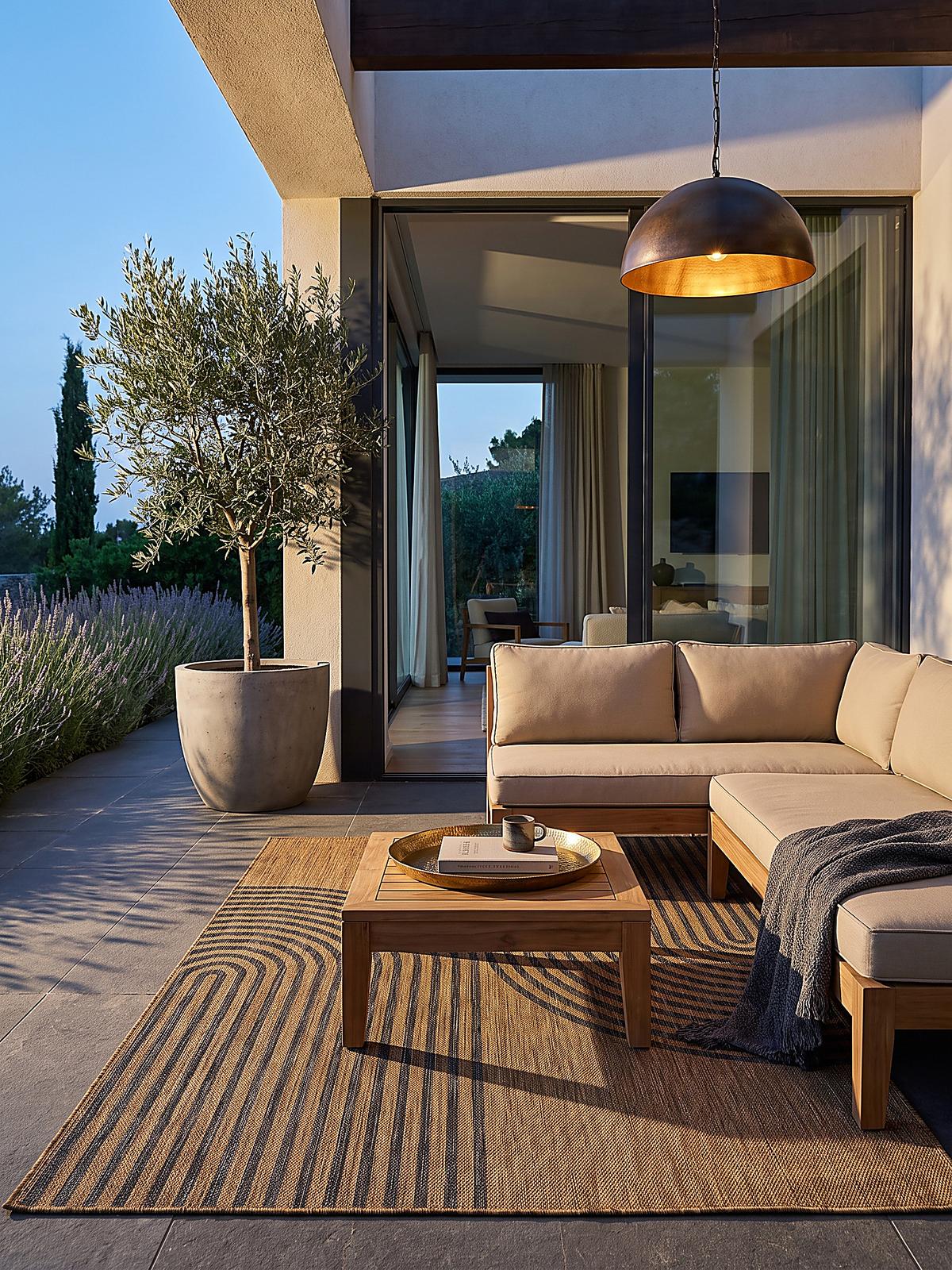 TEPPICH Flachgewebe, Outdoor, Fußbodenheizung-geeignet, mit Bogenmuster, VIGOLENO in Braun-Schwarz, 200 x 280 cm - Braun, Textil (200/280cm) - KADIMA DESIGN