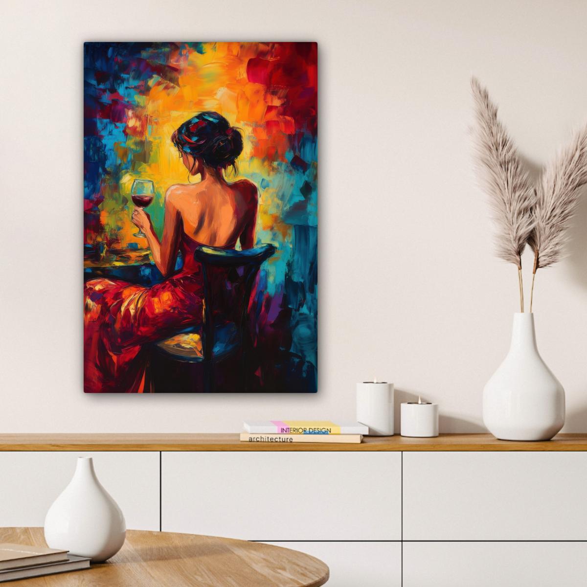 LEINWANDBILD Wein - Frau - Stimmungsvoll - Farbenfroh Wanddeko 40x60 cm - Bordeaux, Textil (40/60cm) - MuchoWow