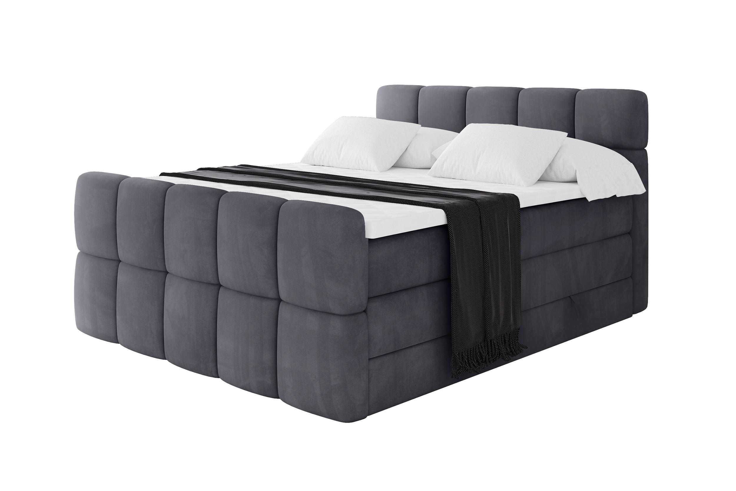 BOXBETT mit Matratze H3/H4 - FAMA-Z KING - 140x200 cm Dunkelgrau Casablanca - Dunkelgrau, Holzwerkstoff (140/200cm) - ALTDECOR