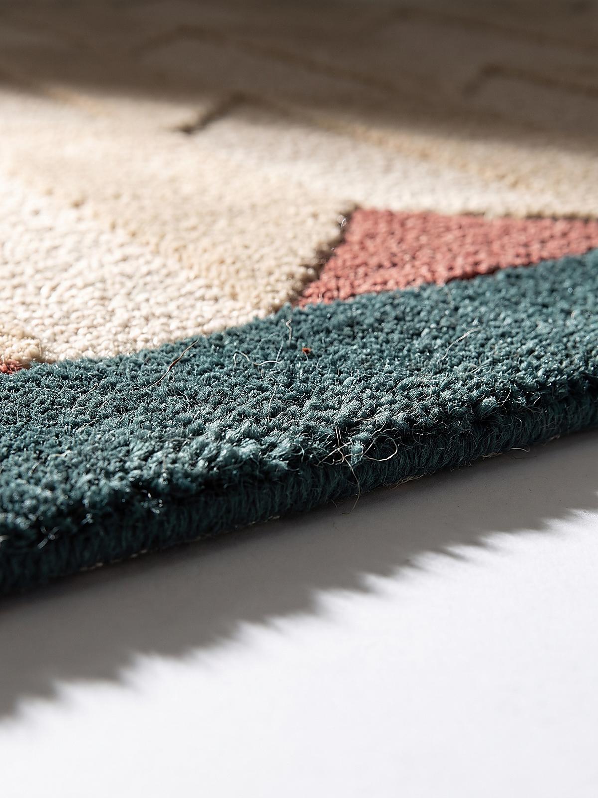 WOLLTEPPICH handgetuftet DARENT, Wabenmuster, Petrol, 160 x 230 cm - Türkis, Textil (160/230cm) - KADIMA DESIGN