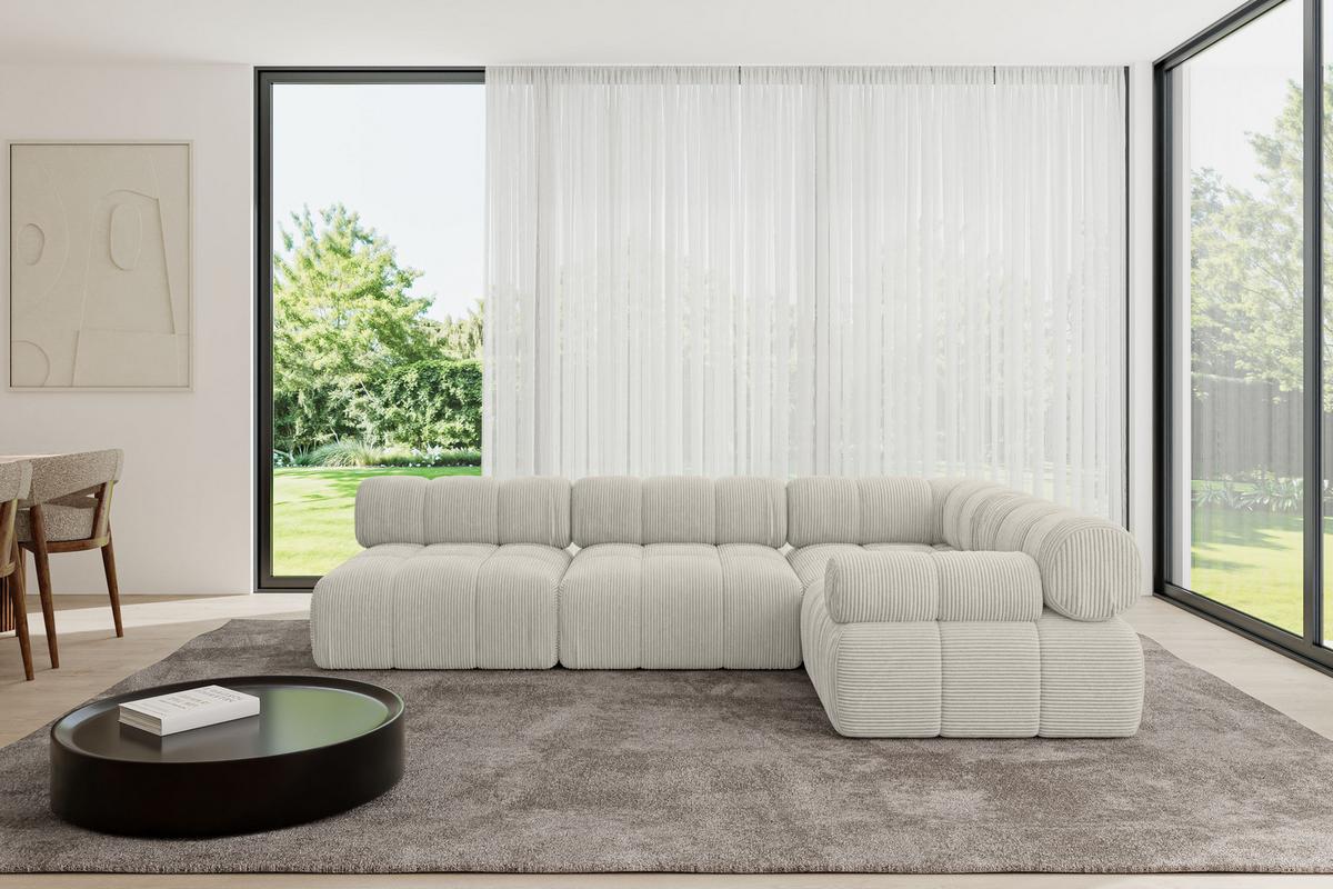 ECKSOFA modulares Sofa Mende-L2 - 285x190x70 cm Creme Cord - Hellgrau/Creme, Holzwerkstoff/Textil (285/190cm) - ALTDECOR