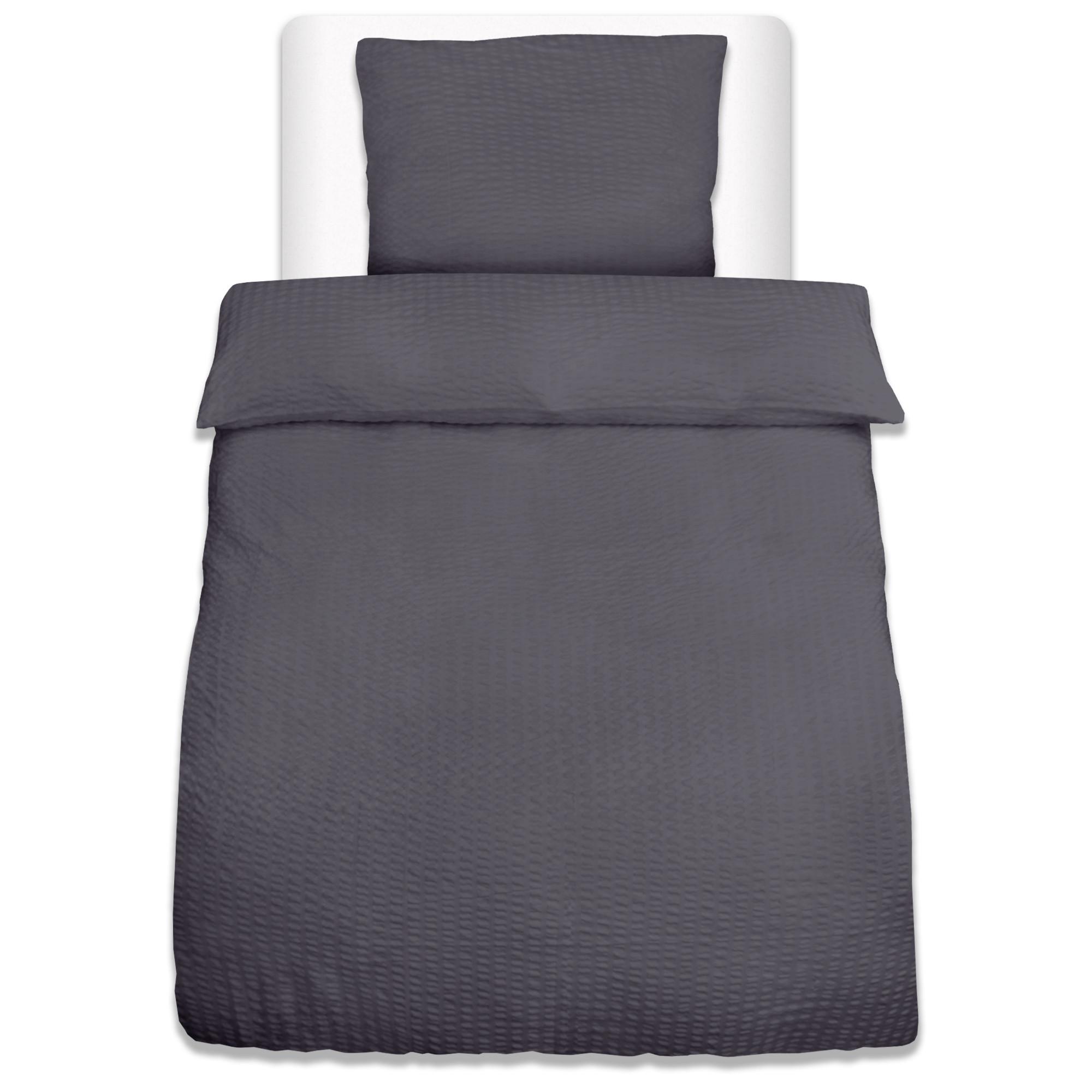 BETTWÄSCHE Meline 135/200 cm + Kissenbezug 80/80 cm Anthrazit Seersucker - Anthrazit, Kunststoff/Textil (80/80cm) - Beautissu 