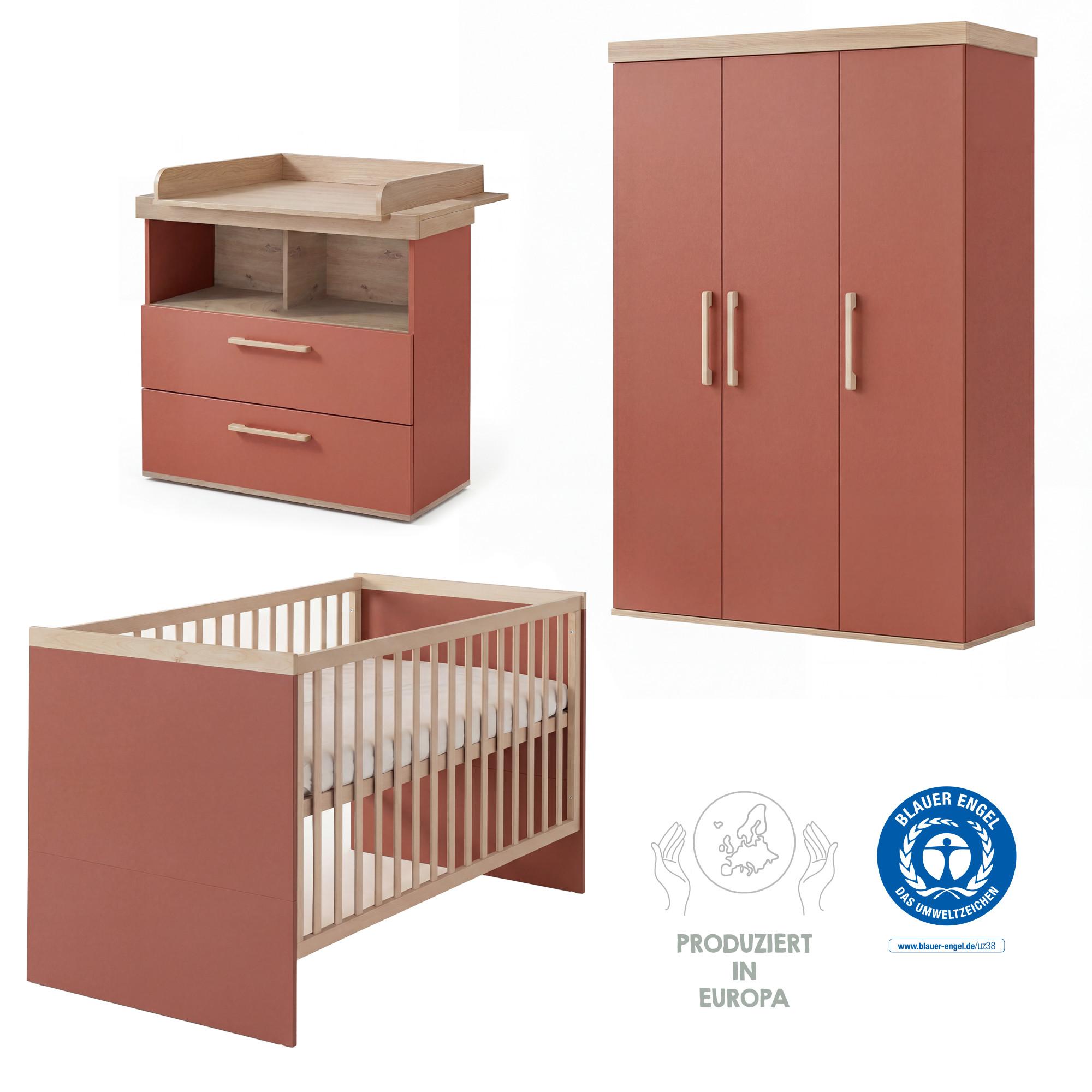 BABYZIMMER-SET Jimmy 3-teilig - Eichefarben/Mauve, Holz/Holzwerkstoff (138/195/53cm) - Roba