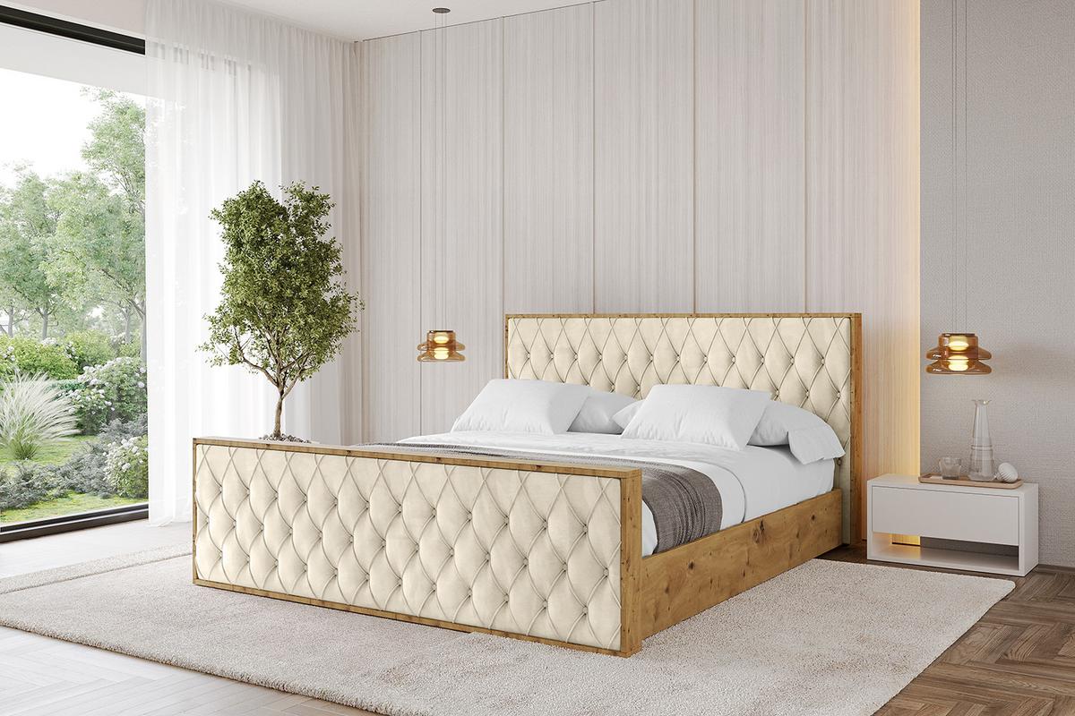 POLSTERBETT mit Bettkasten, Fußteil und Lattenrost, Boxbett ohne Matratze - ENZO5-Z 180x200 Beige - Ecru, Holzwerkstoff/Textil (180/200cm) - ALTDECOR