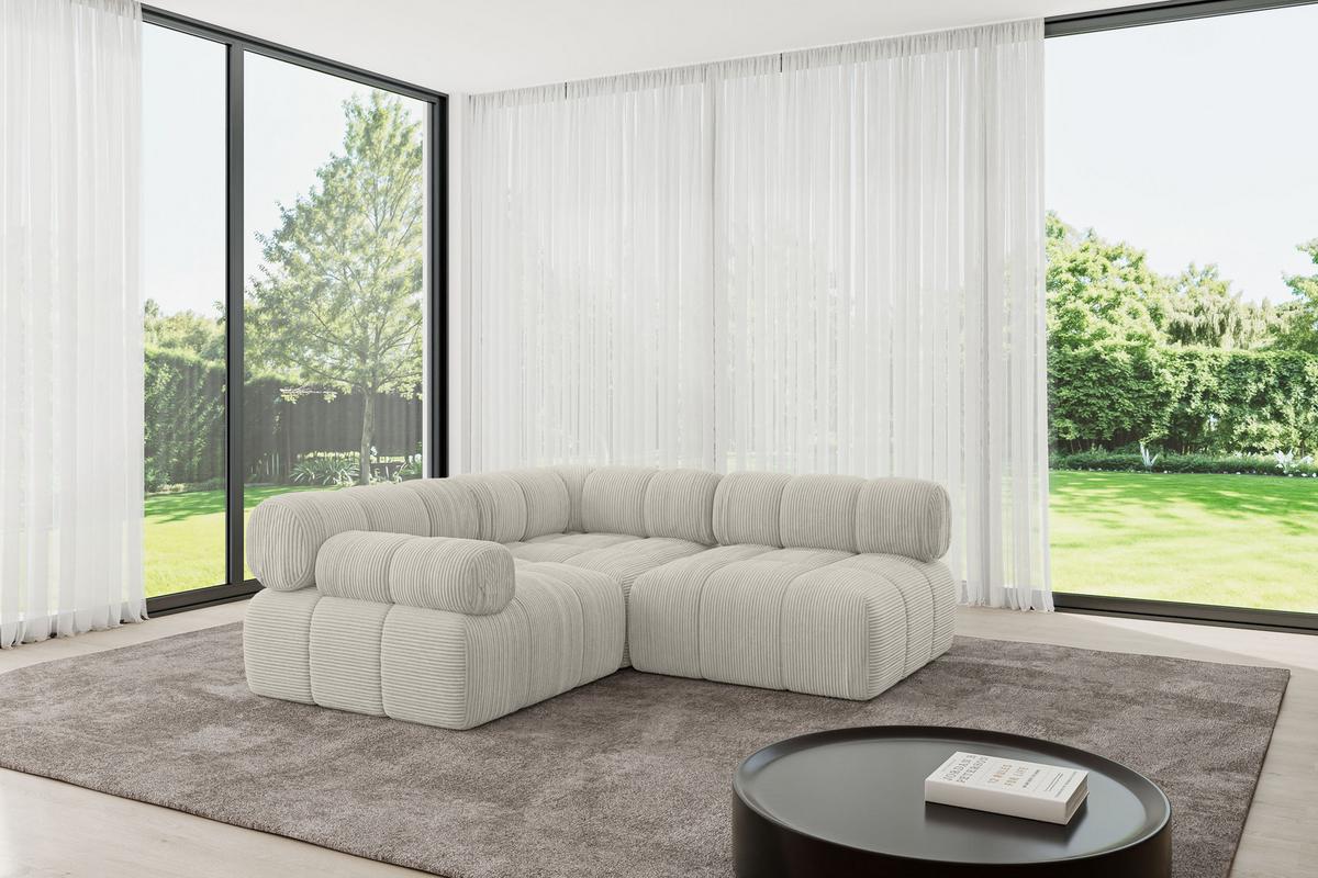 ECKSOFA modulares Sofa Mende-L1 - 190x190x70 cm Creme Cord - Hellgrau/Creme, Holzwerkstoff/Textil (190/190cm) - ALTDECOR